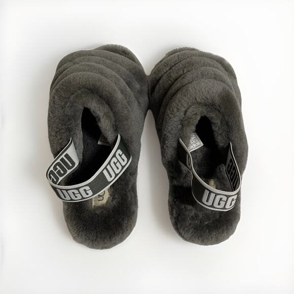 UGG Fluff Yeah! Slides Sheepskin Charcoal Color Slipper Size 9 US - Picture 4 of 8